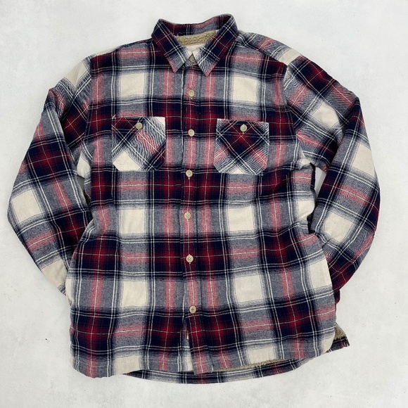Weatherproof Other - Vintage Weatherproof Mens Size L Button Up Jacket Red Blue Plaid Flannel Pockets